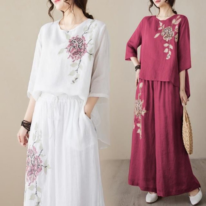 Linen Pant Wide - Conjunto de Dos Piezas de Lino