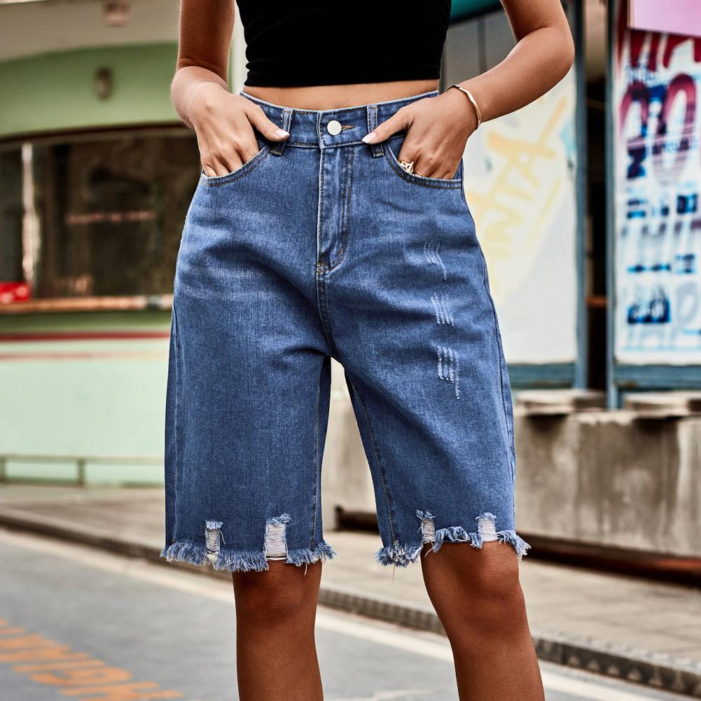 Shorts de mezclilla Bermuda pa - Shorts Denim Frayed reseña y precio