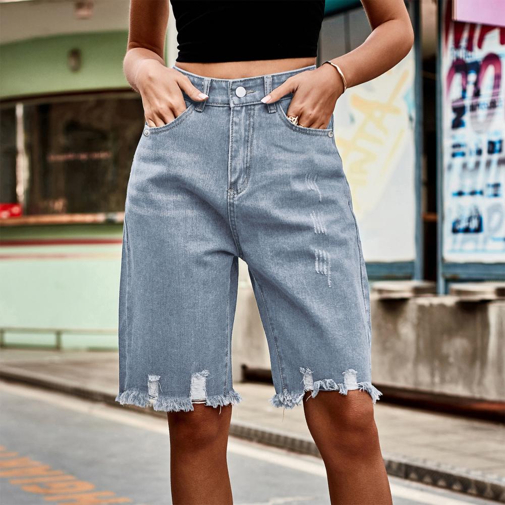 Shorts de mezclilla Bermuda pa - Shorts Denim Frayed reseña y precio