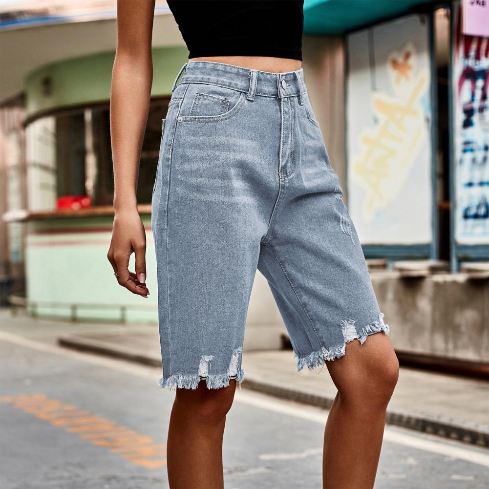 Shorts de mezclilla Bermuda pa - Shorts Denim Frayed reseña y precio