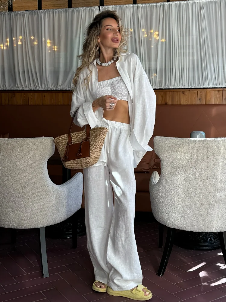 2025 Conjuntos de camisa de li - Linen Pant Wide reseña y precio