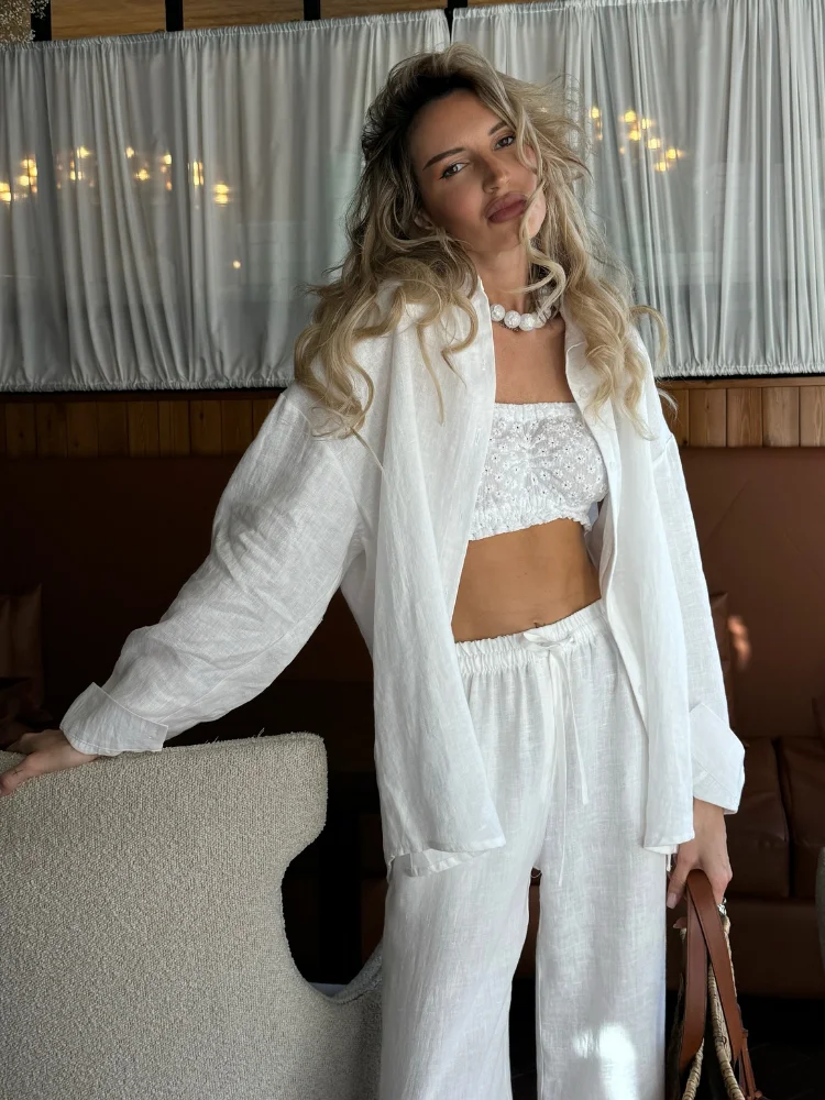 2025 Conjuntos de camisa de li - Linen Pant Wide reseña y precio